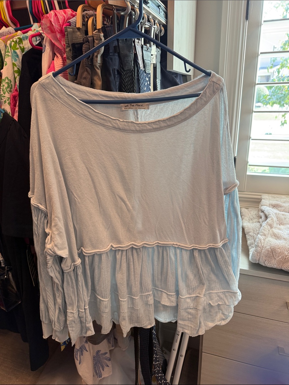We The Free Light Blue Ruffled Tunic Top